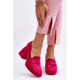 Vinceza Pumps Adriel din piele intoarsa fucsia, cu tocuri si platforma roz 1