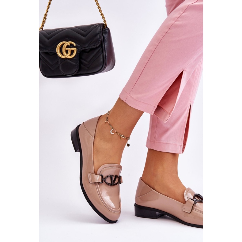 Vinceza Mocasini Marra bej patent cu toc plat 2