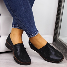 Pantofi de dama din piele, slip-on neagra Helios 350 negru 1