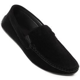 Mocasini cu slip-on pentru bărbați News 4873, ajurati, din piele intoarsa neagra negru 1