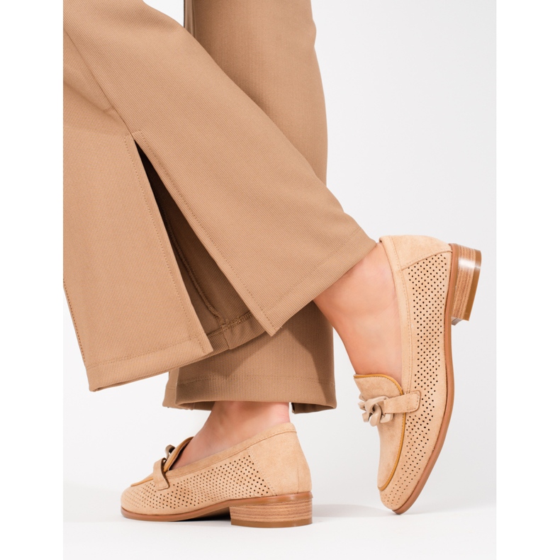 W. Potocki Mocasini de dama din piele intoarsa ajurata Potocki bej 1