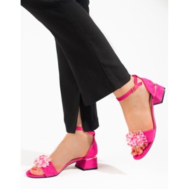 Sandale de damă Shelovet roz cu toc joasă 1