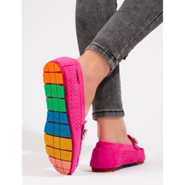 Mocasini de dama ajurati roz cu piele intoarsa Shelovet cu cristale 2