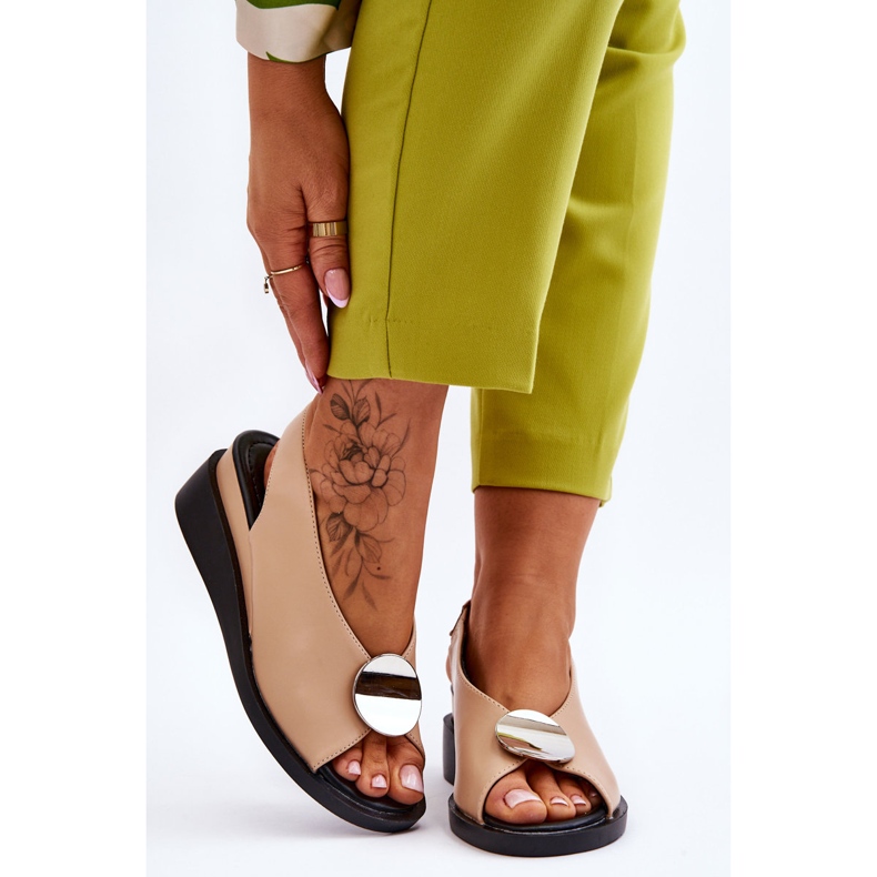 Vinceza Sandale cu pană din piele de damă Bej Justice maro 1