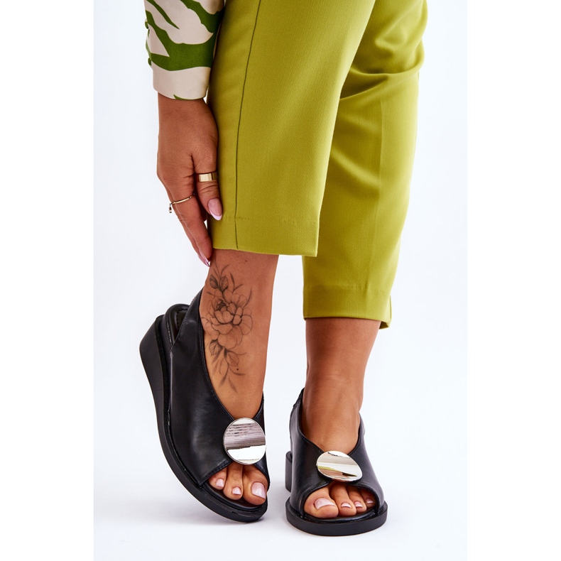 Vinceza Sandale cu pană din piele pentru femei Black Justice negru 1