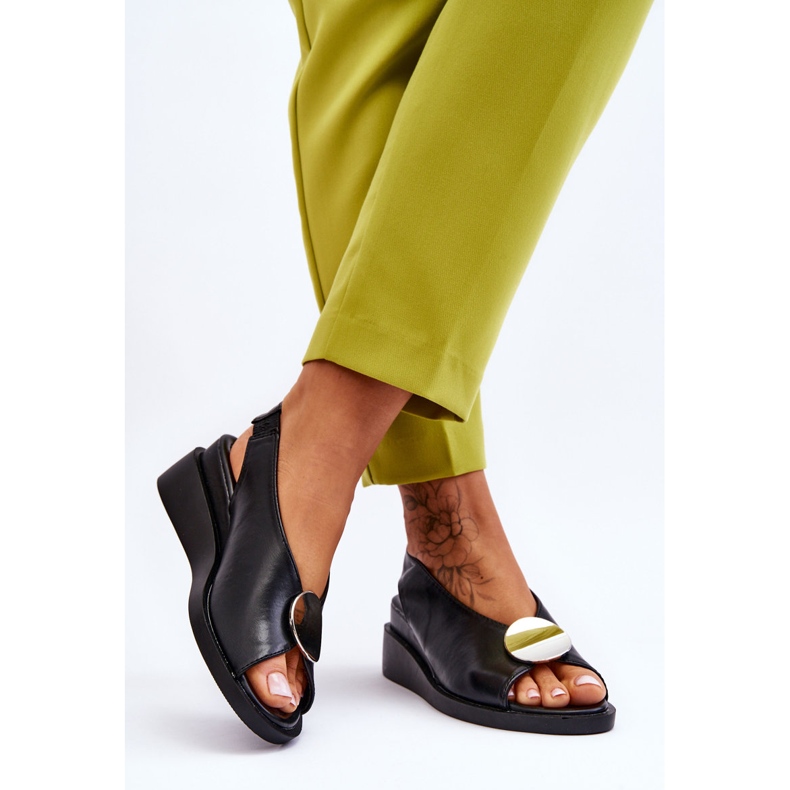 Vinceza Sandale cu pană din piele pentru femei Black Justice negru 2