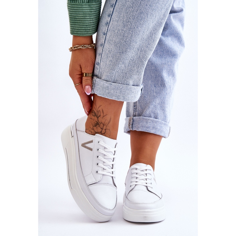 Vinceza Pantofi Sport Femei Platformă din Piele Alb Saul 1