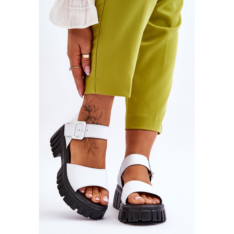 Vinceza Sandale plate de damă din piele alb Dean 1