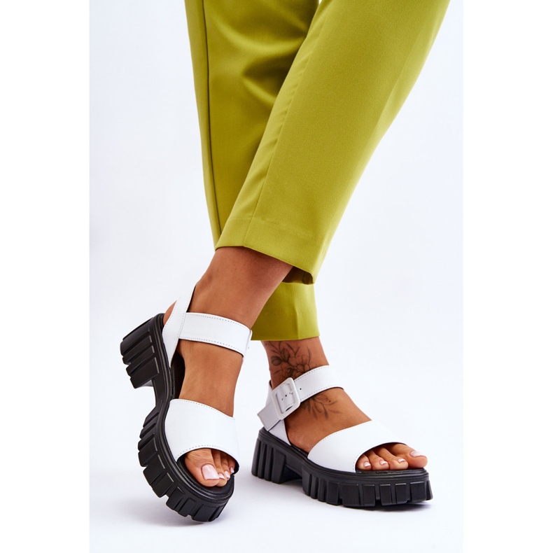 Vinceza Sandale plate de damă din piele alb Dean 2