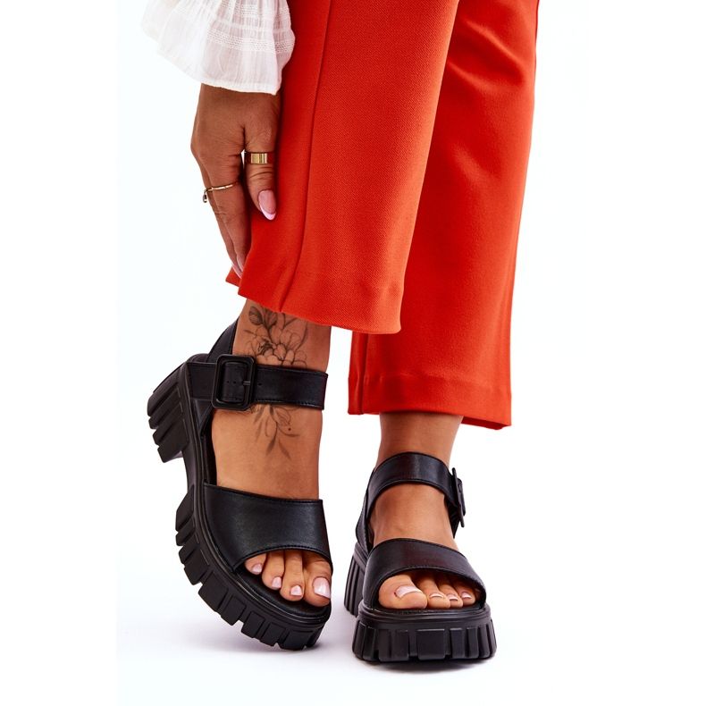 Vinceza Sandale plate de damă din piele Black Dean negru 1