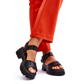 Vinceza Sandale plate de damă din piele Black Dean negru 2