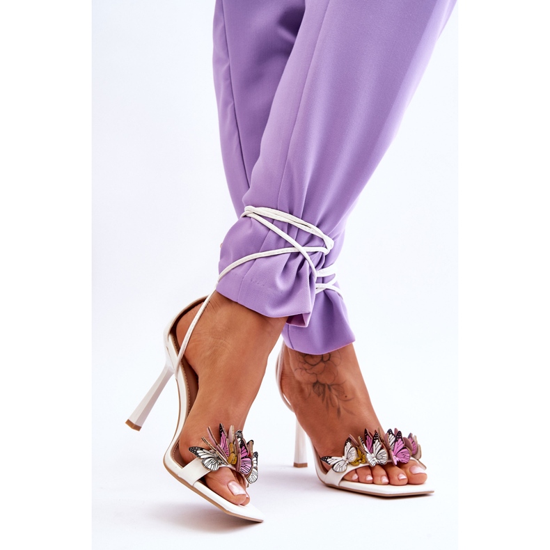 FS1 Sandale Legate Pe Toc Înalt Cu Fluturi Delmar Albi 2