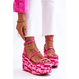 FS1 Sandale cu pană la modă cu modele fucsia Claria roz 1