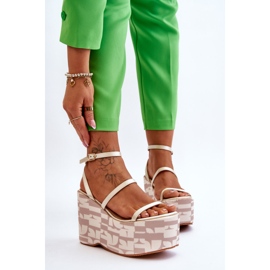 FS1 Sandale cu pană la modă cu modele Bej Claria maro 1