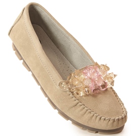 Mocasini de dama din piele cu cristale Filippo DP4549 bej 1 Mocasini de dama din piele cu cristale Filippo DP4549 bej 1