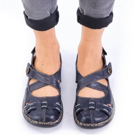 Sandale de dama confortabile din piele cu velcro bleumarin Rieker 46377-14 albastru 1