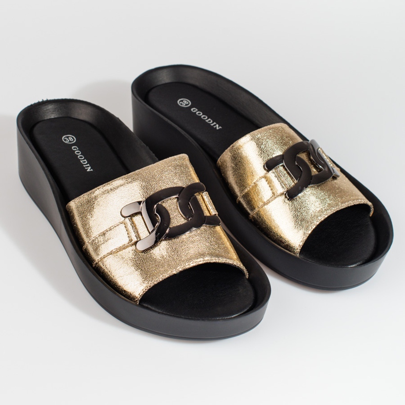 Papuci de damă aurii cu platformă Shelovet de aur 1