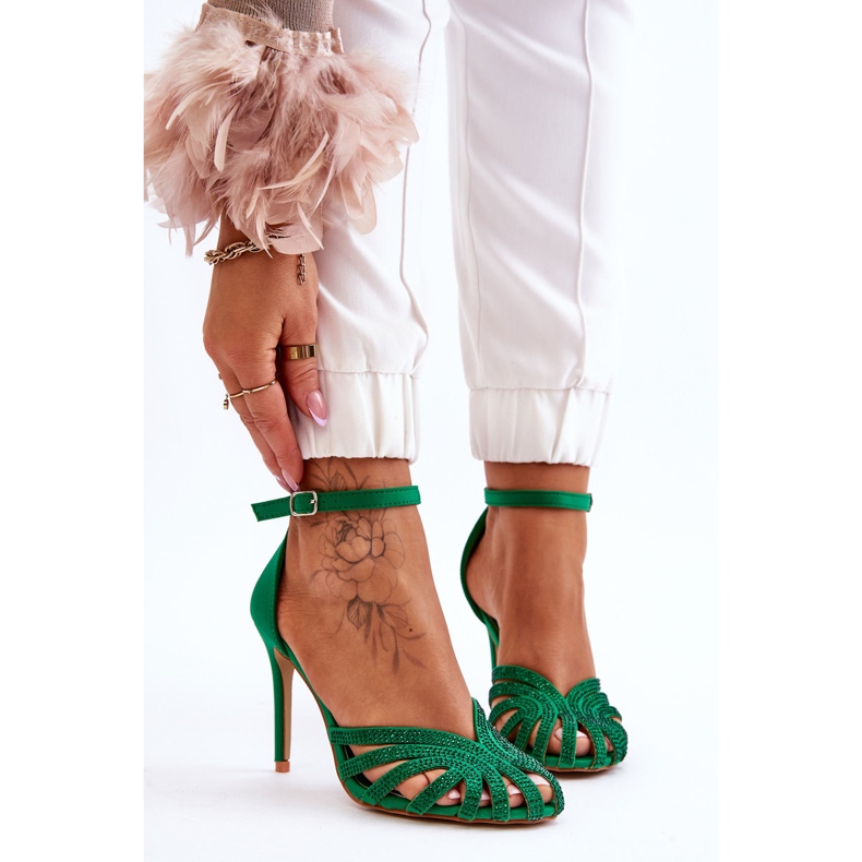 FS1 Tocuri înalte Jaylen verzi la modă cu strasuri verde 1