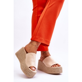 FS1 Papuci cu pană și platformă de damă, bej Ysabel 2