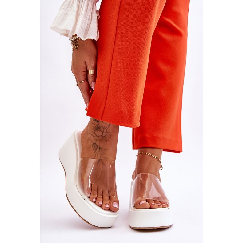 FS1 Papuci de damă transparenti cu pană alb Eliane 1