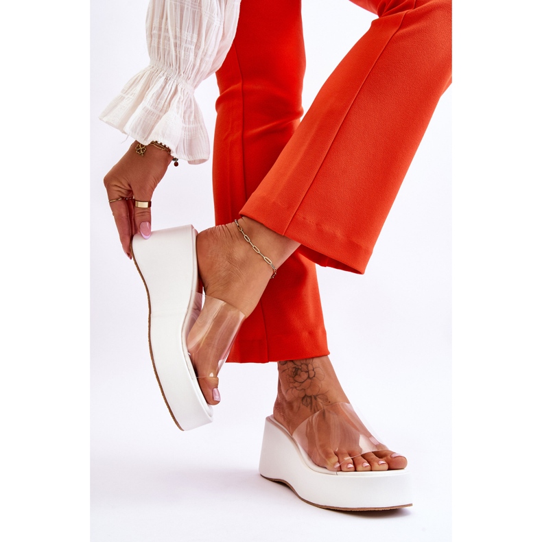 FS1 Papuci de damă transparenti cu pană alb Eliane 2