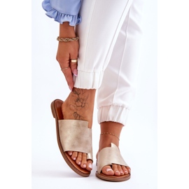 Evento Flip-flops din piele de damă Light Gold Amite de aur 1