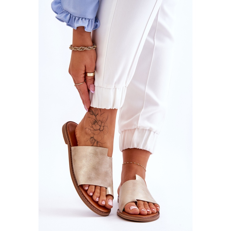 Evento Flip-flops din piele de damă Light Gold Amite de aur 1
