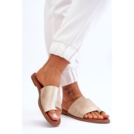 Evento Flip-flops din piele de damă Light Gold Amite de aur 2