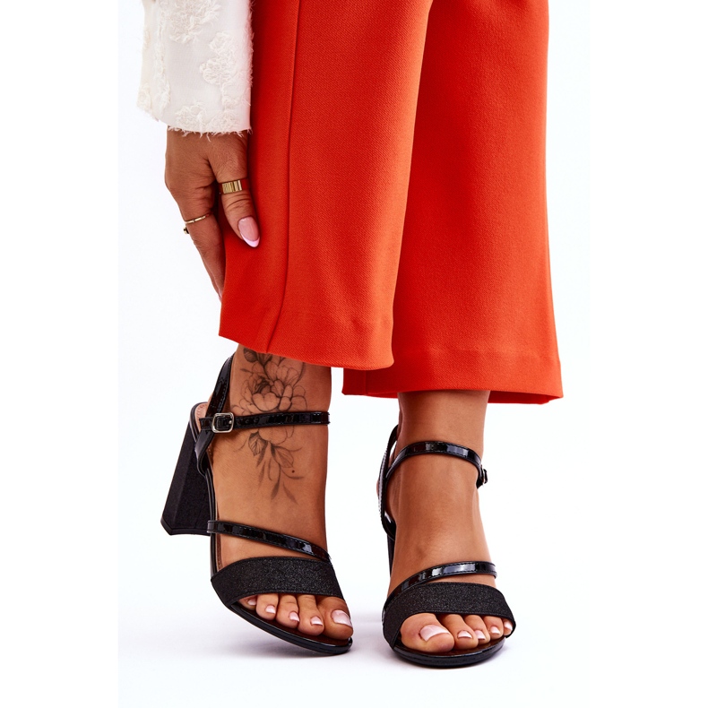 Vinceza Sandale cu toc înalt negru lucios Alicia 1