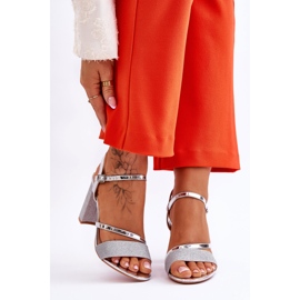 Vinceza Sandale cu toc înalt argintiu Alicia cu sclipici 1