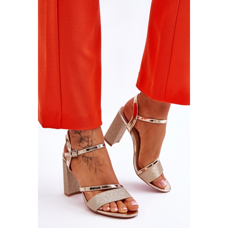 Vinceza Sandale Alicia cu toc înalt auriu strălucitor de aur 2