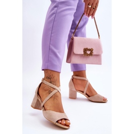 Vinceza Sandale de damă cu toc mic Bej Quinn maro 2