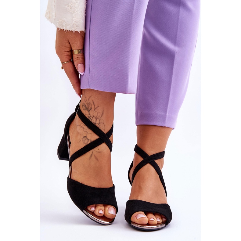 Vinceza Sandale de damă cu toc jos, negru, Quinn 1