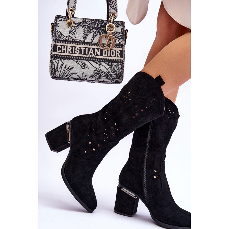 S.Barski Cizme ajurate dama din piele intoarsa Neagra Adelia negru 2