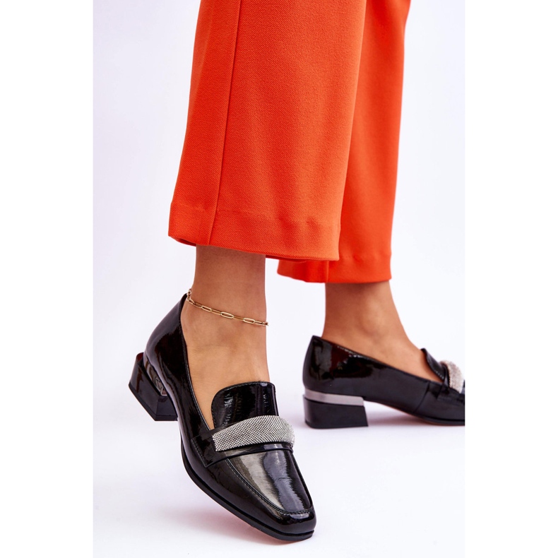 S.Barski Mocasini cu toc inalt Lavern negri patentati cu zirconiu cubic negru 2