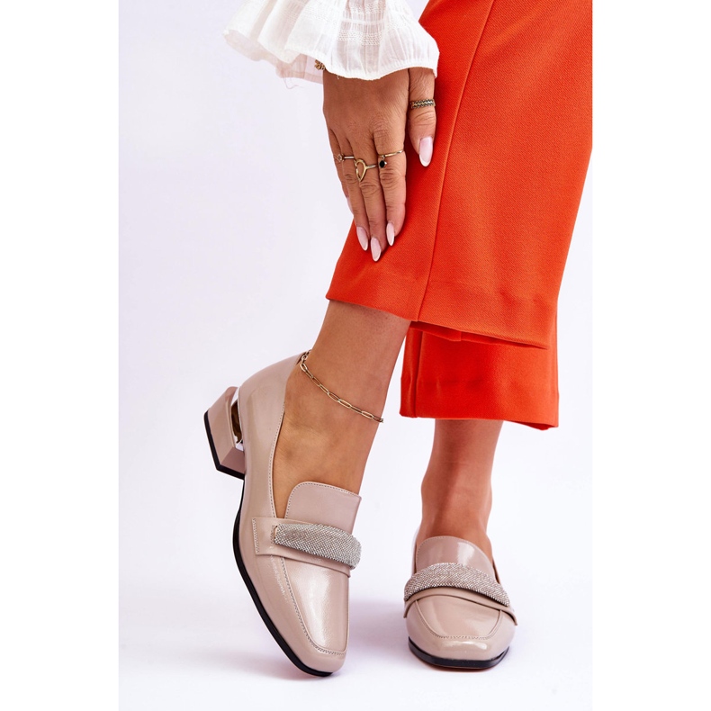 S.Barski Mocasini din Piele Lacuata Cu Strasuri Bej Lavern 1 S.Barski Mocasini din Piele Lacuata Cu Strasuri Bej Lavern 1