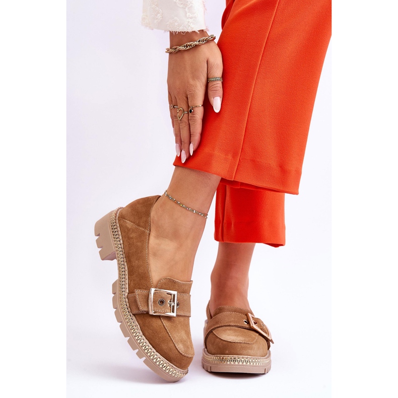 FILIPCZYK Mocasini de piele intoarsa bej inchis la moda Eloisa 1