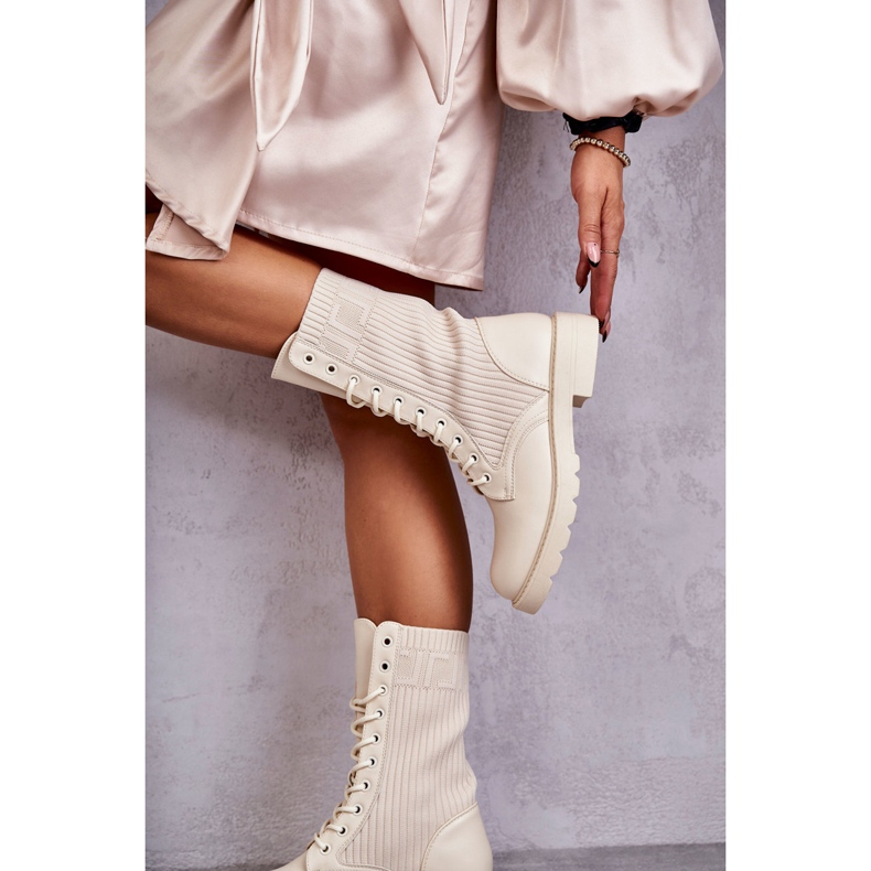 Botine De Damă Cu Toc Plat, Bej 2