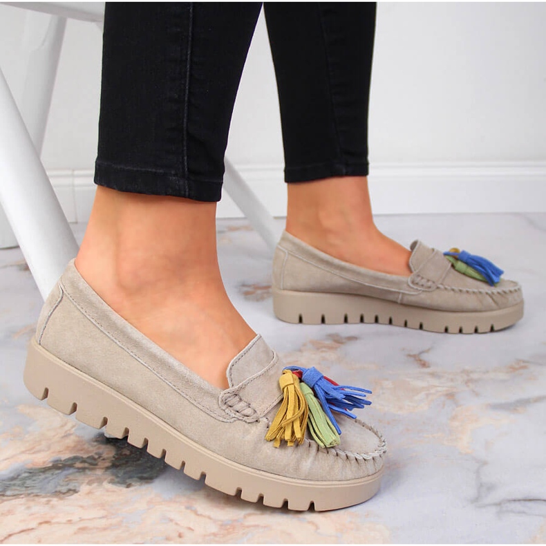 Mocasini de dama din piele cu franjuri bej Filippo DP3535 2