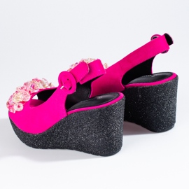 Sandale de damă Shelovet din piele intoarsa roz 2