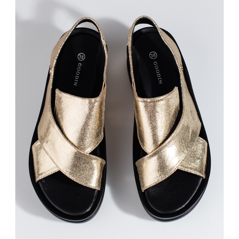 Sandale cu pană Shelovet, aurii, de damă de aur 2