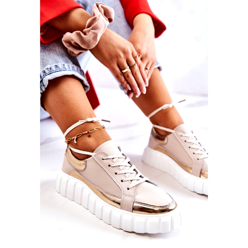 S.Barski Brogues de damă pe platforma Noriso bej și auriu 1