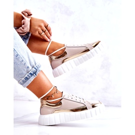 S.Barski Brogues de damă pe platforma Noriso bej și auriu 2