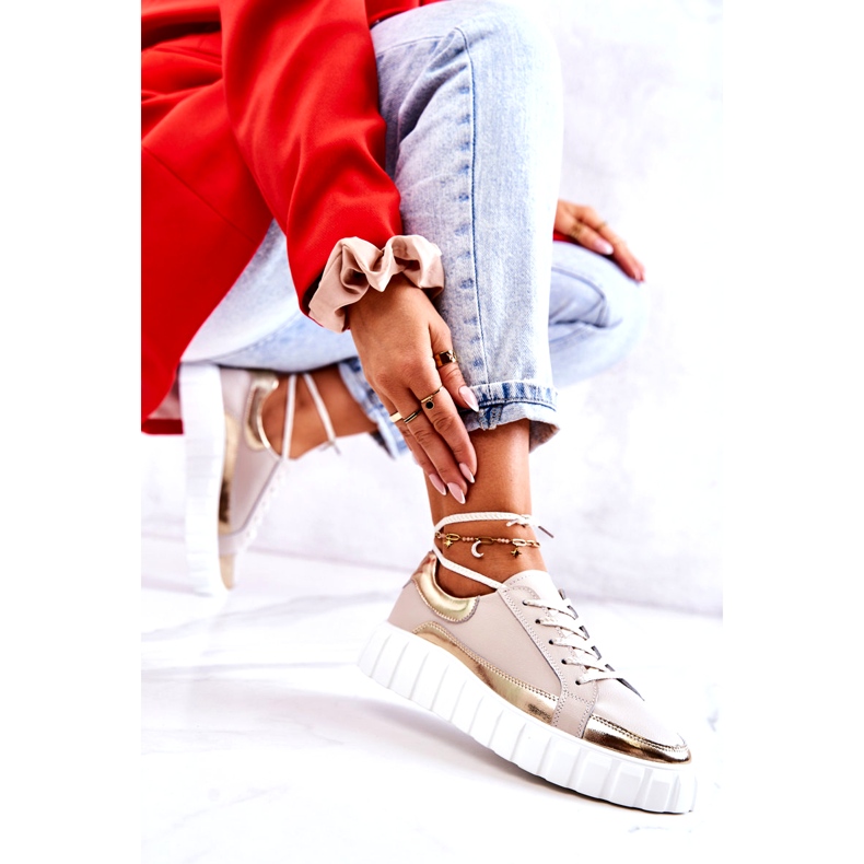 S.Barski Brogues de damă pe platforma Noriso bej și auriu 5