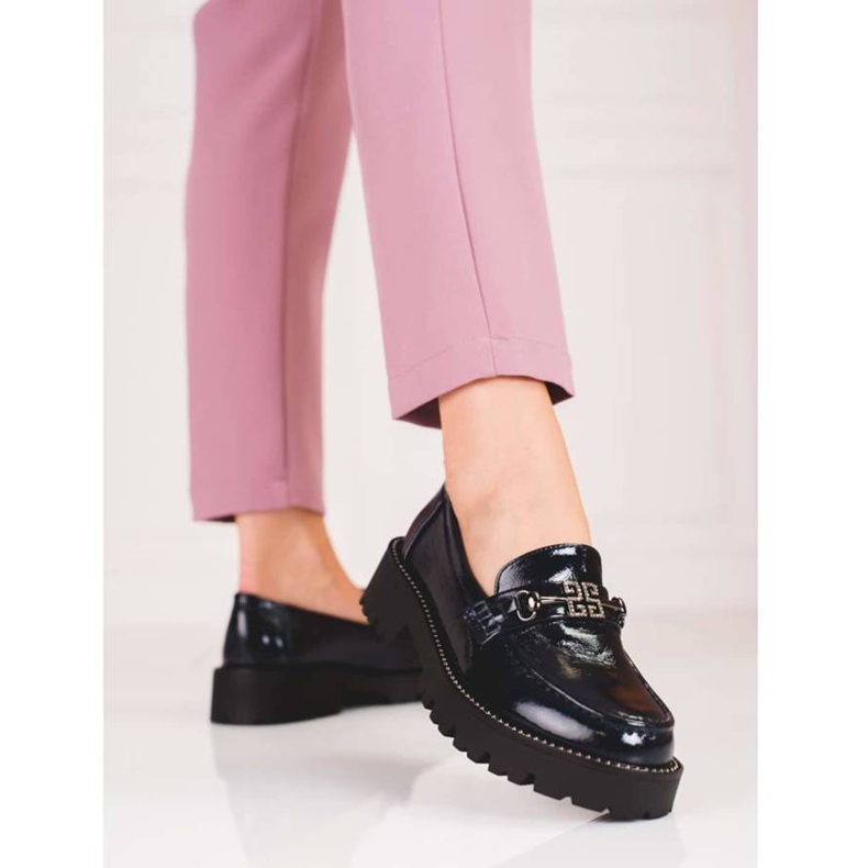 Mocasini de dama lacuiti pe talpa groasa Shelovet, bleumarin albastru marin 1