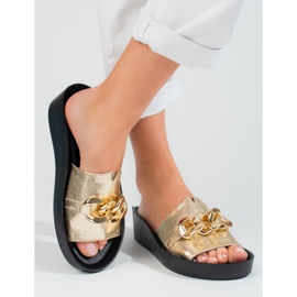 Papuci Shelovet de damă, aurii, confortabili, cu lanț de aur 1