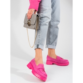 Mocasini cu platforma din piele intoarsa roz Shelovet 1