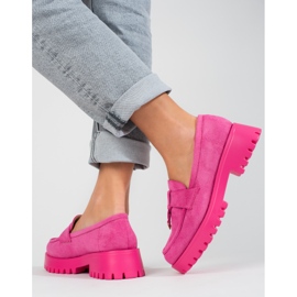 Mocasini cu platforma din piele intoarsa roz Shelovet 2