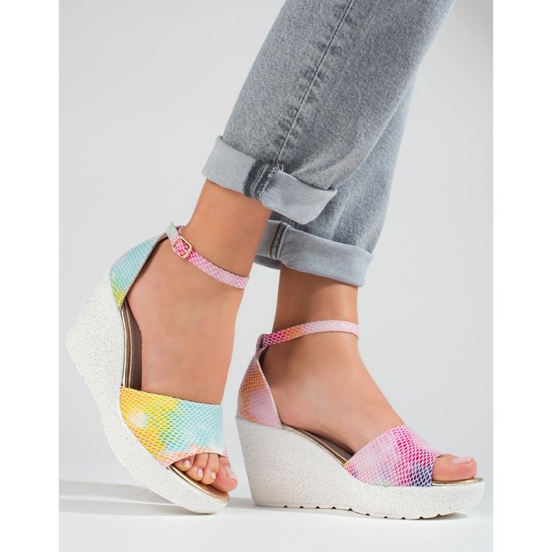 Sandale cu pană înaltă de damă Shelovet multicolor 2 Sandale cu pană înaltă de damă Shelovet multicolor 2