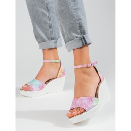 Sandale cu pană înaltă de damă Shelovet multicolor 1 Sandale cu pană înaltă de damă Shelovet multicolor 1